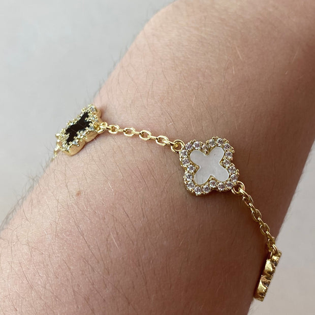 Black and White Crystal Clovers Bracelet