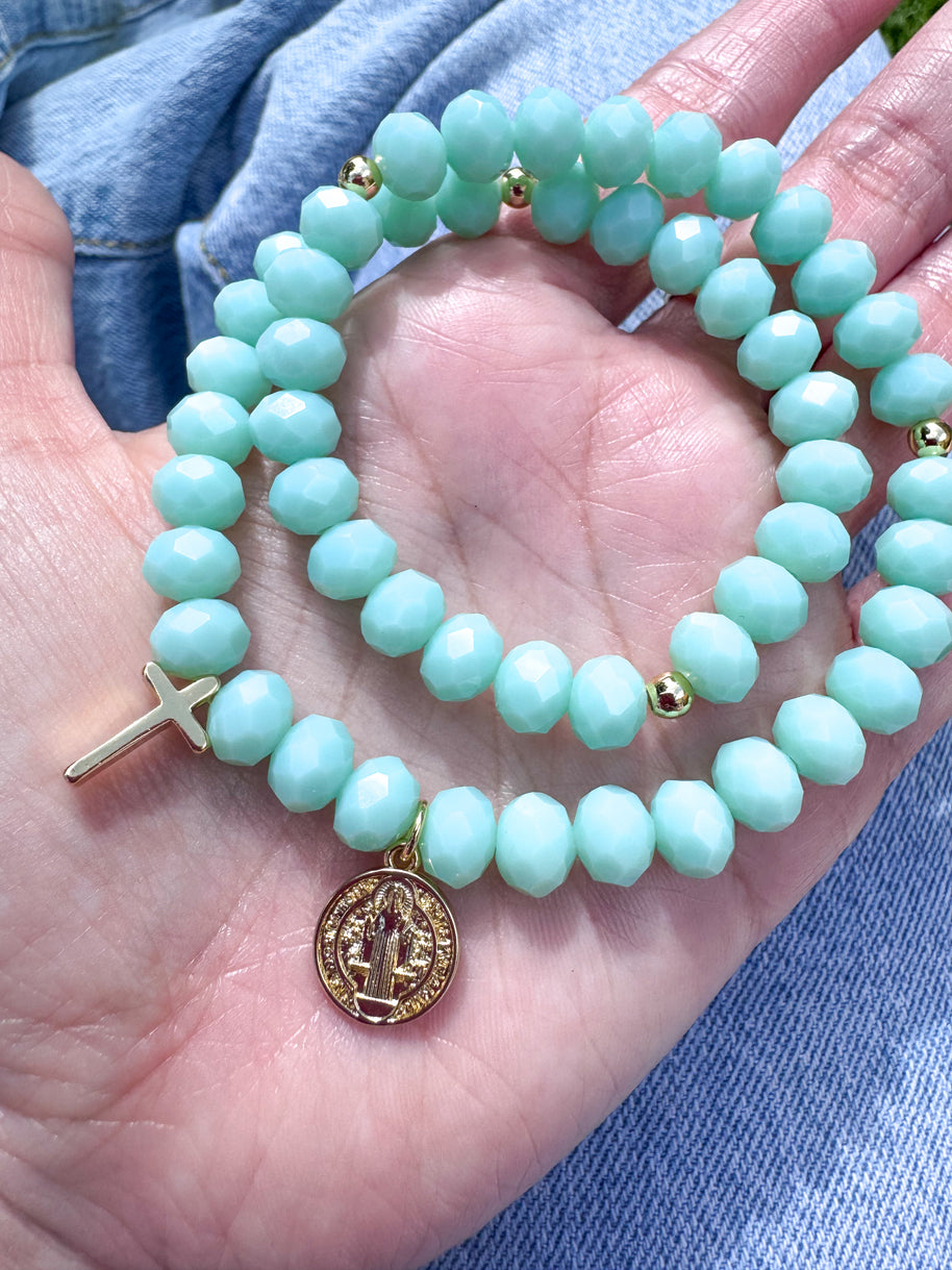 Rosary Style Pastel Colors Crystals Bracelets