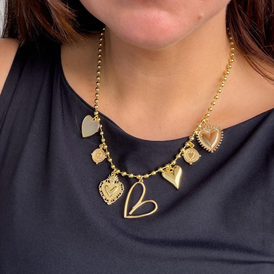 7 Multi Hearts Charms Style Necklace