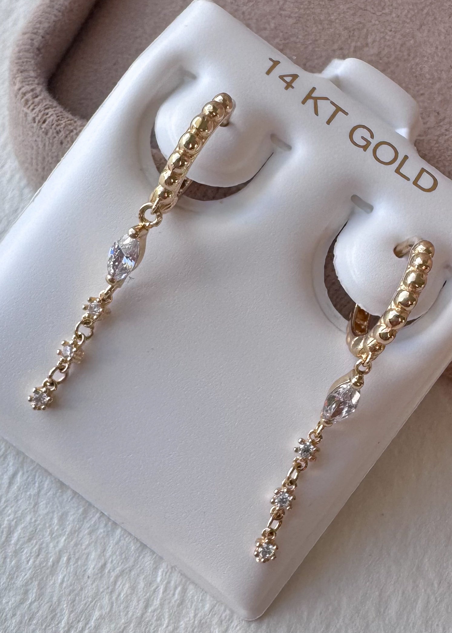 Crystal Drop 14k Solid Gold Hoops