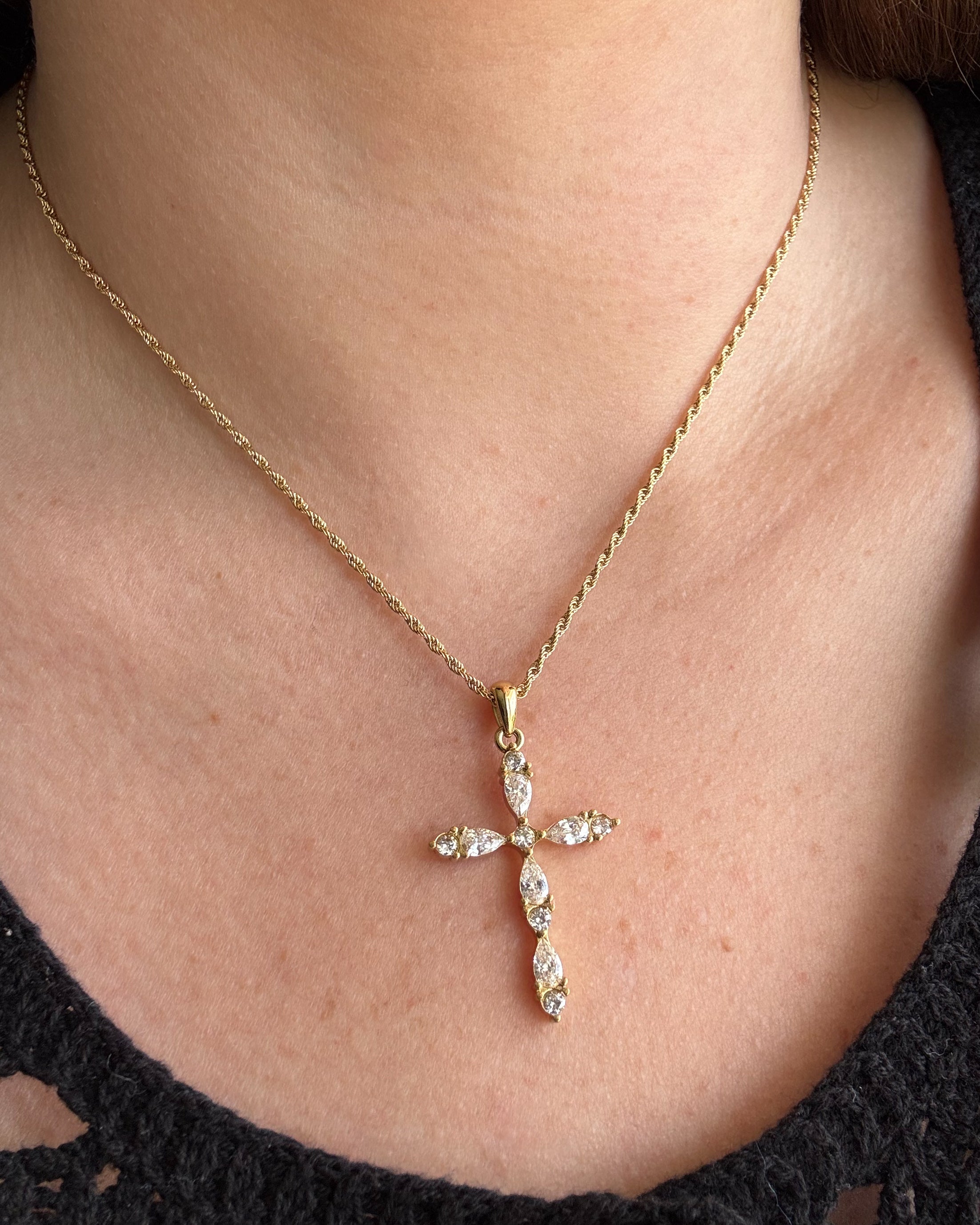 Golden Cross Crystal Steel Necklace