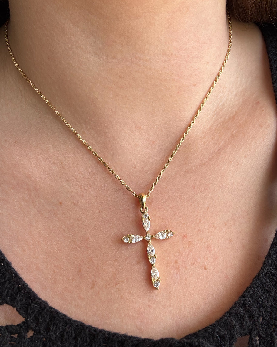 Golden Cross Crystal Steel Necklace
