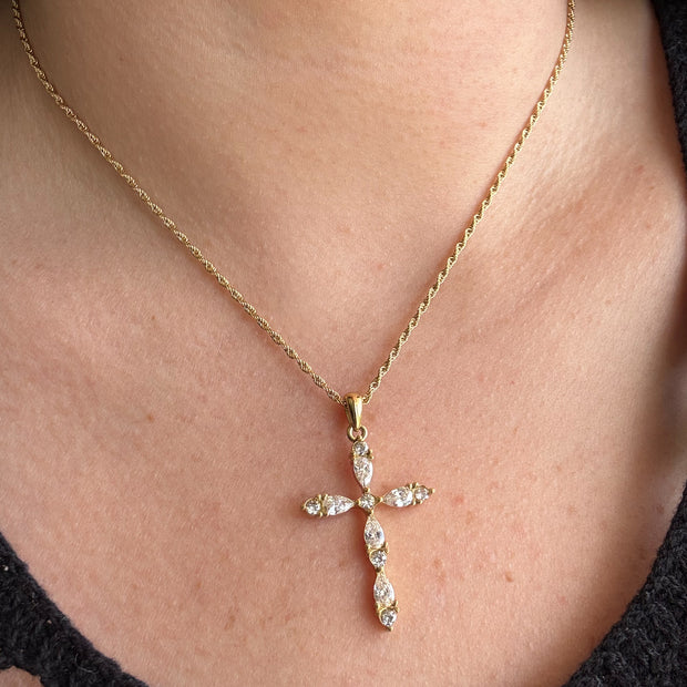 Golden Cross Crystal Steel Necklace