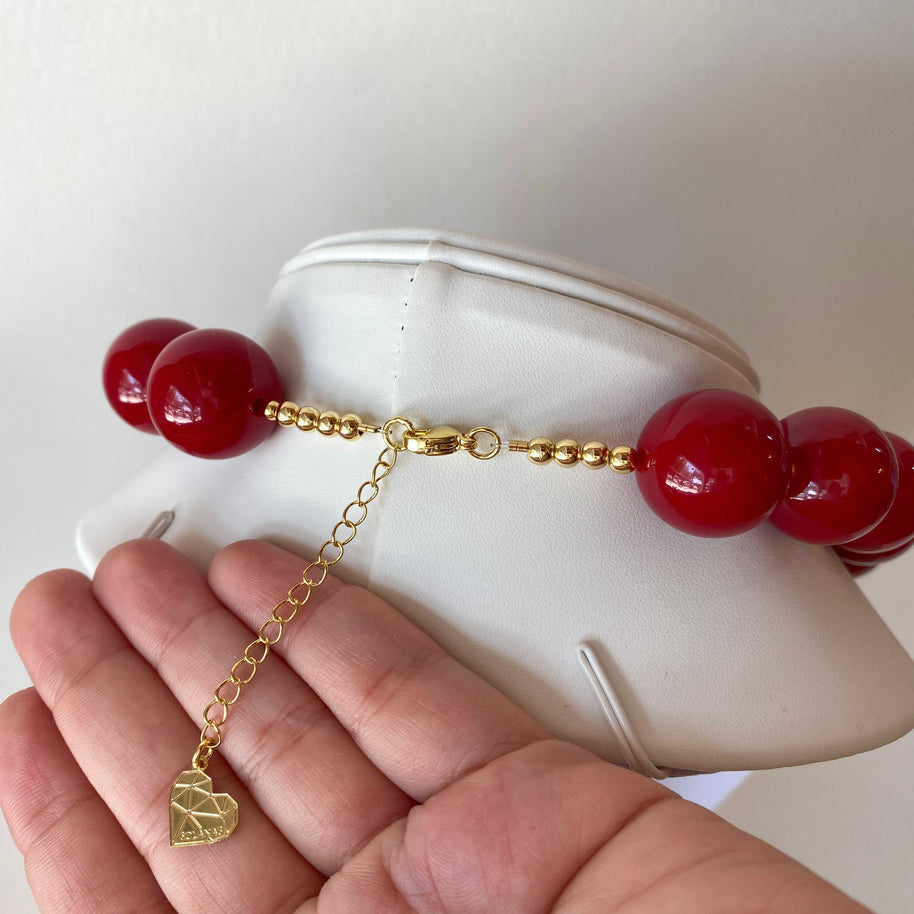 Acrylic Red Wine Gumball Bead with White Heart Necklace