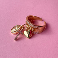 Guadalupe Style Cross and Heart Ring