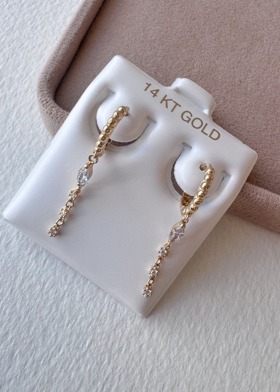Crystal Drop 14k Solid Gold Hoops