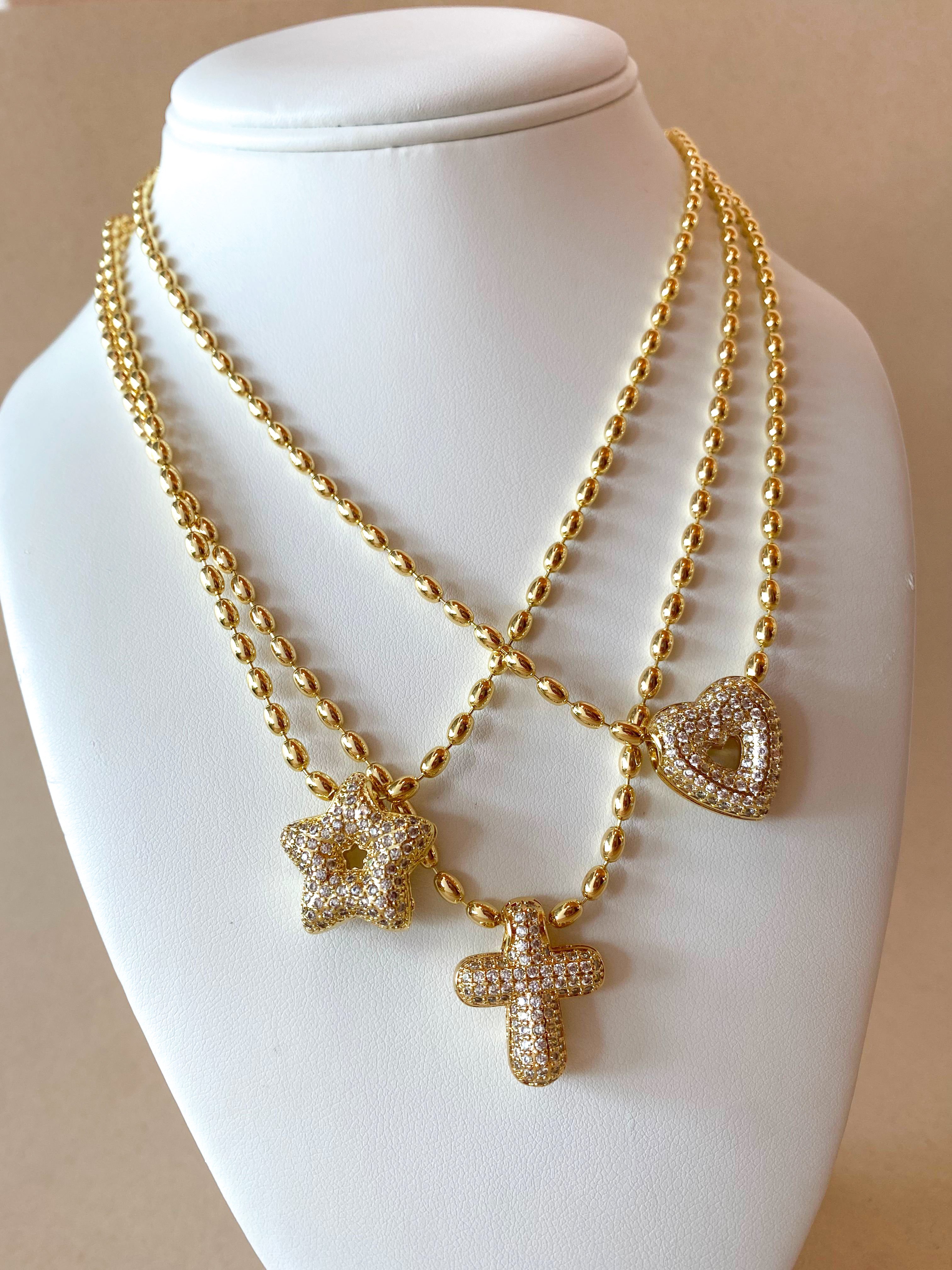 Crystals Star, Cross & Heart Style Necklaces