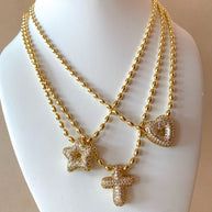 Crystals Star, Cross & Heart Style Necklaces