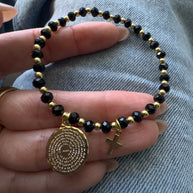 Our Father and Cross Elastic Black Bracelet