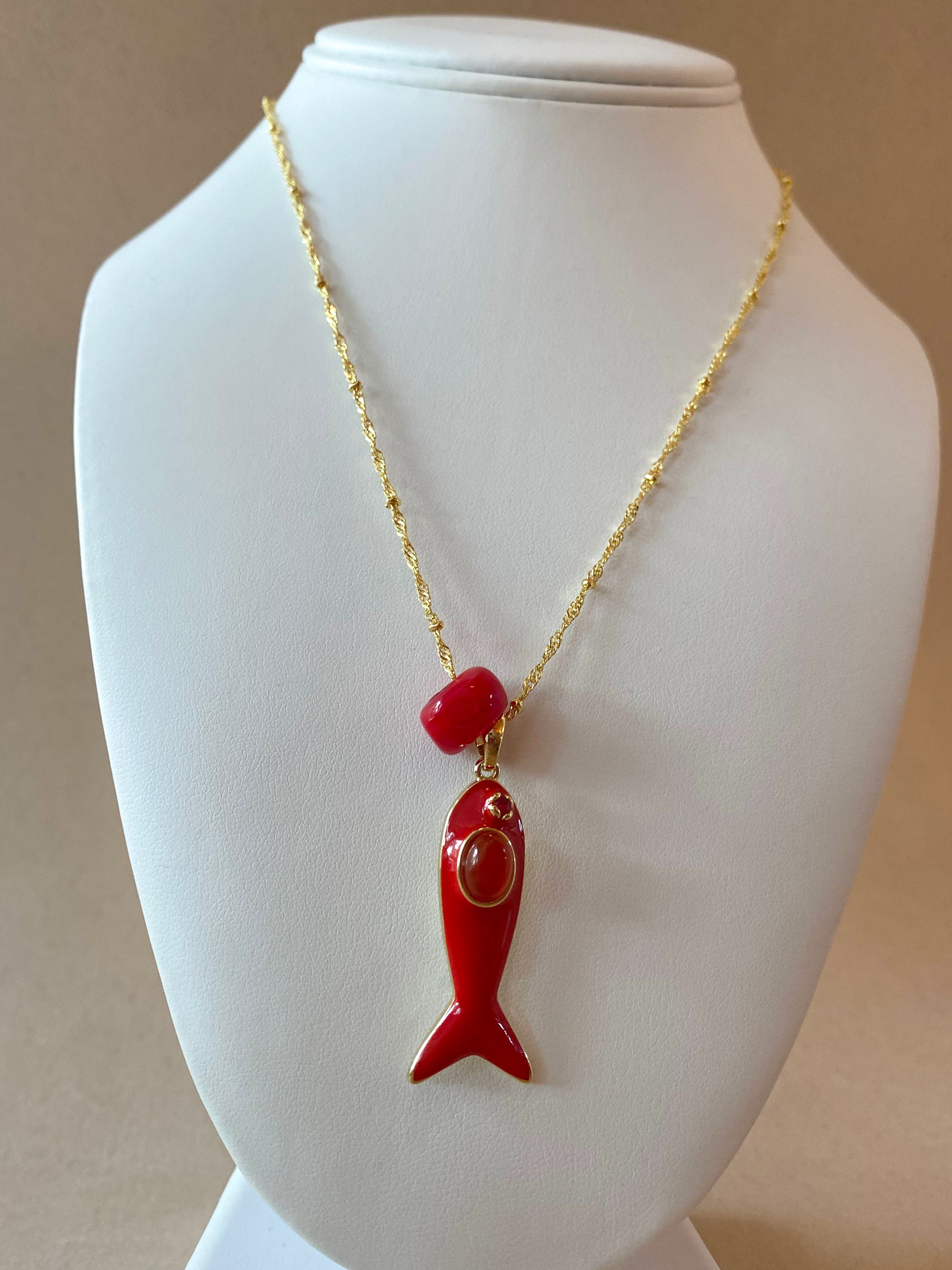 Red Fish and Turkish Stone Necklace