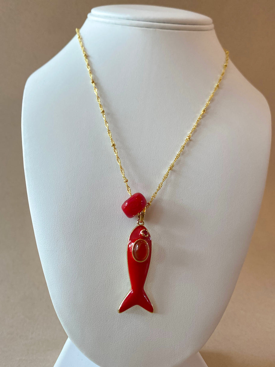 Red Fish and Turkish Stone Necklace