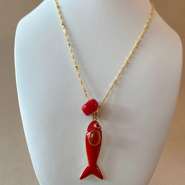 Red Fish and Turkish Stone Necklace