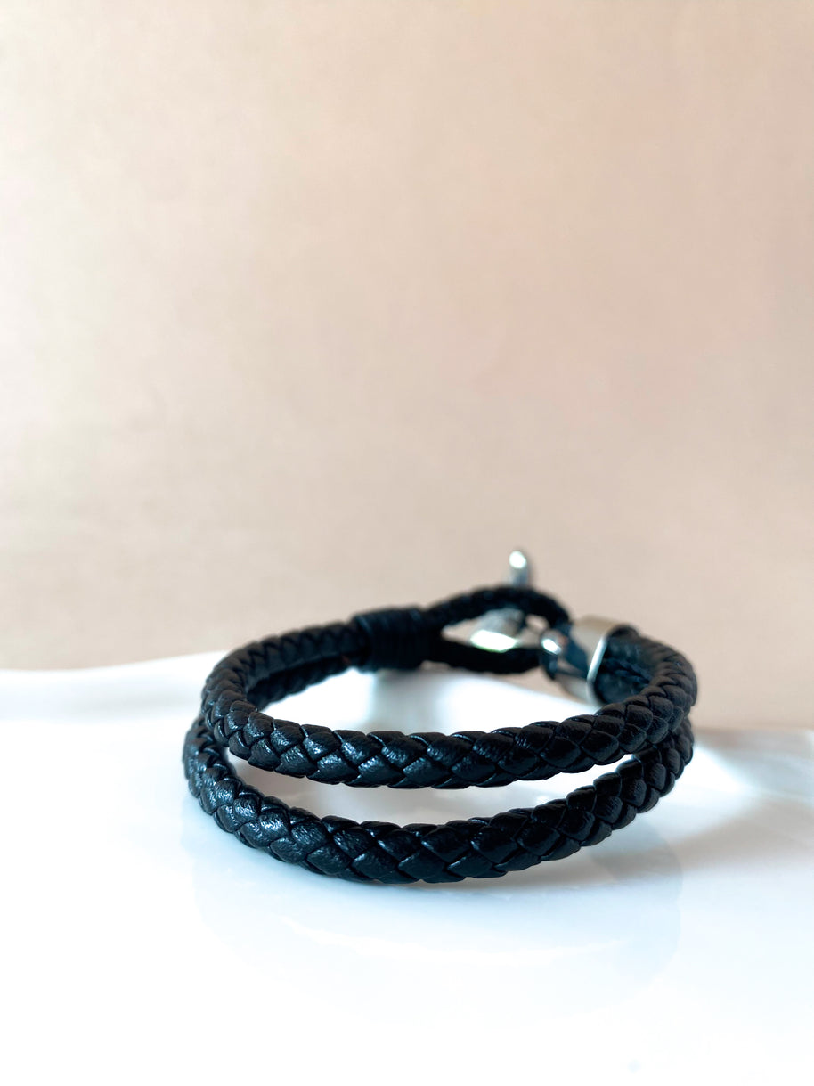 Whale Tail Silver and Black Steel Men Bracelet