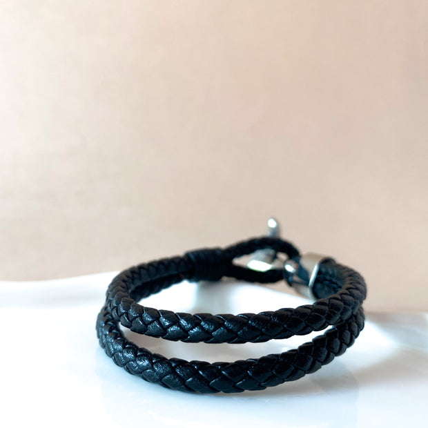 Whale Tail Silver and Black Steel Men Bracelet