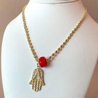 Big Hamsa and Red Turkish Stone Necklace