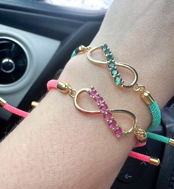 Pulseras Ajustables de Infinito Verde y Rosada