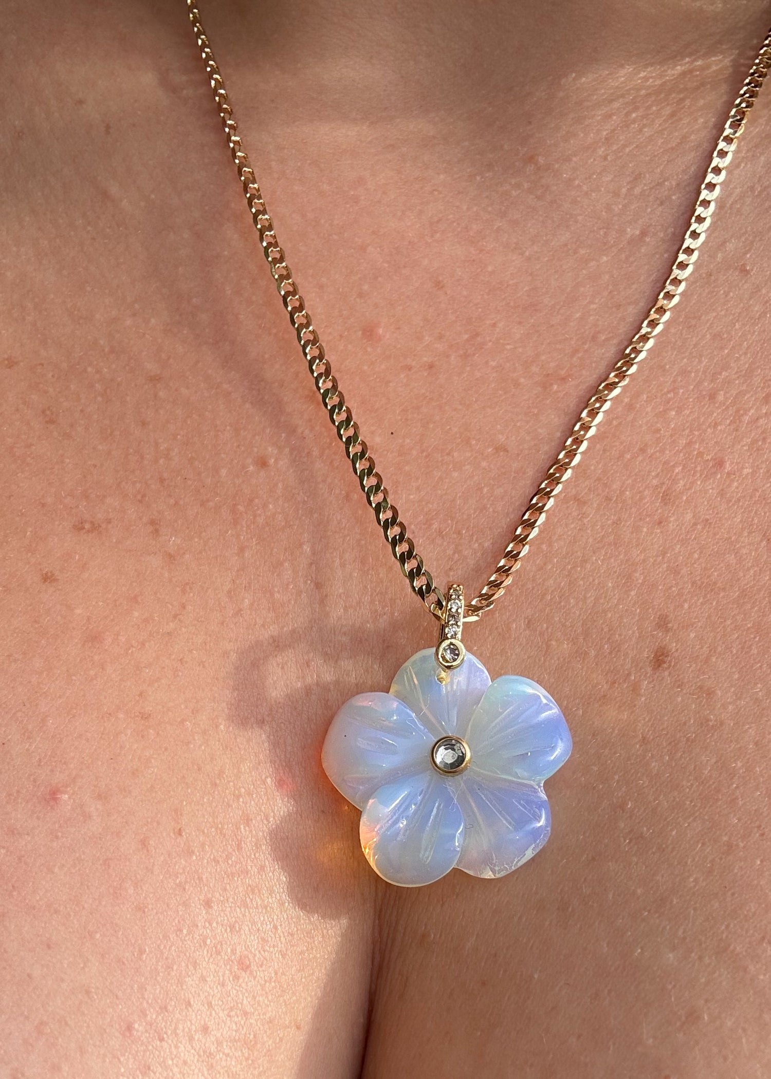 Opal Flower Crystal Stone Charm Necklace