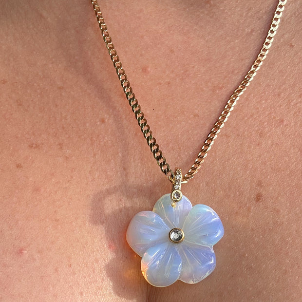 Opal Flower Crystal Stone Charm Necklace
