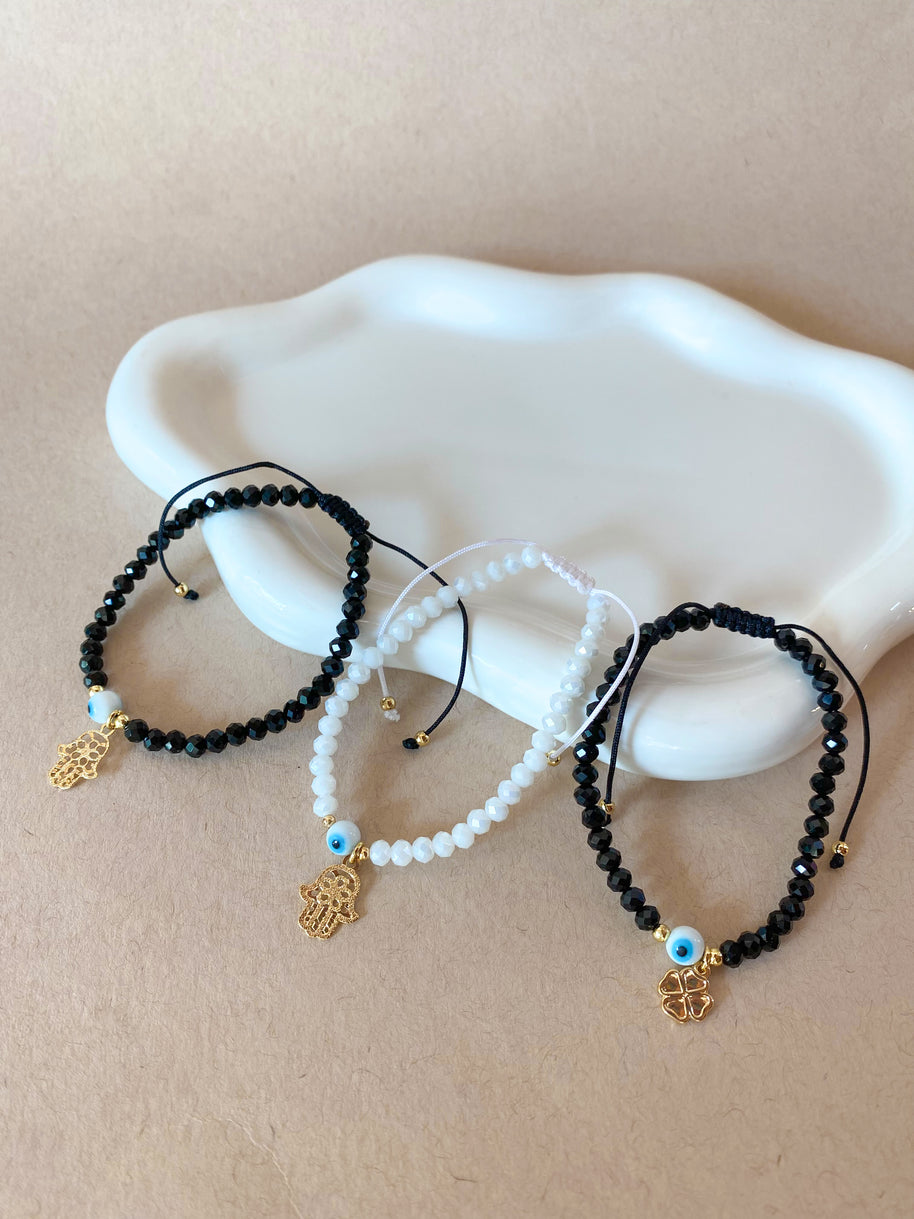 Adjustable Blanck and White Protection Charms Bracelets