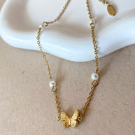 Butterfly and Pearls Steel Anklet