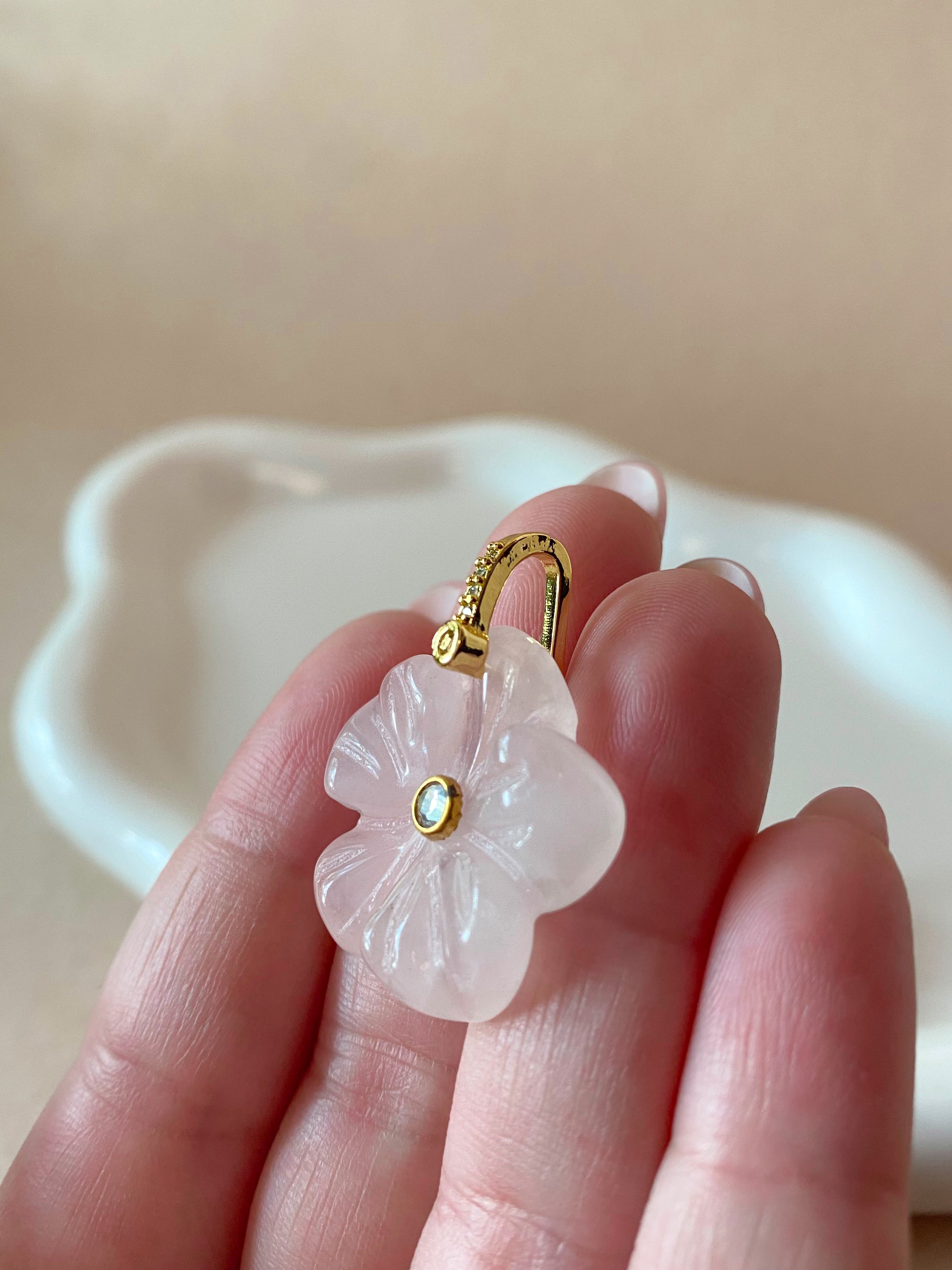 Pink Quartz Crystal Roses Charms