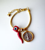 Load image into Gallery viewer, Pulsera Amuleto St Benito Tuerca Roja
