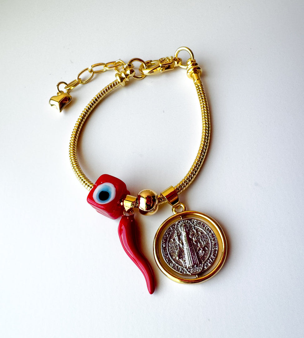 Pulsera Amuleto St Benito Tuerca Roja