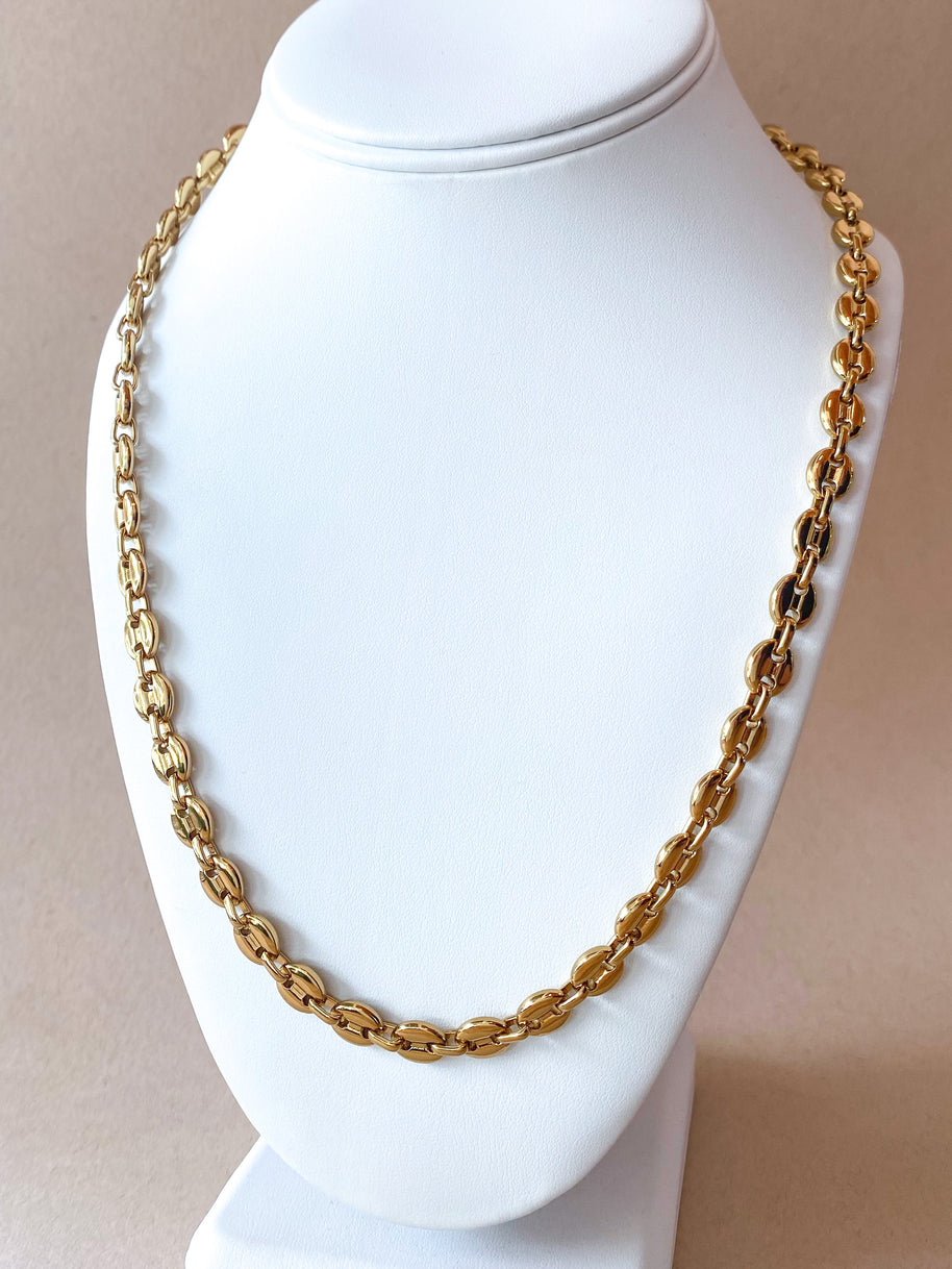 Large Golden Steel Coffee Grain Necklace