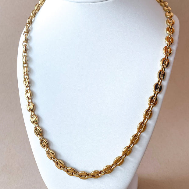 Large Golden Steel Coffee Grain Necklace