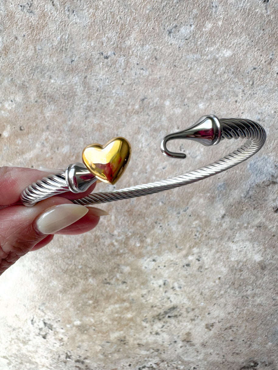 Silver & Gold Heart Steel Bracelet