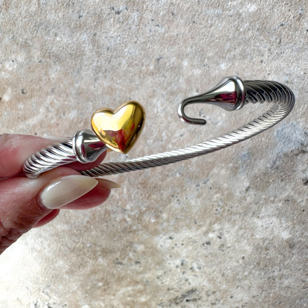 Silver & Gold Heart Steel Bracelet