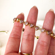 Golden & Pink Little Hearts Pattern Steel Bracelet