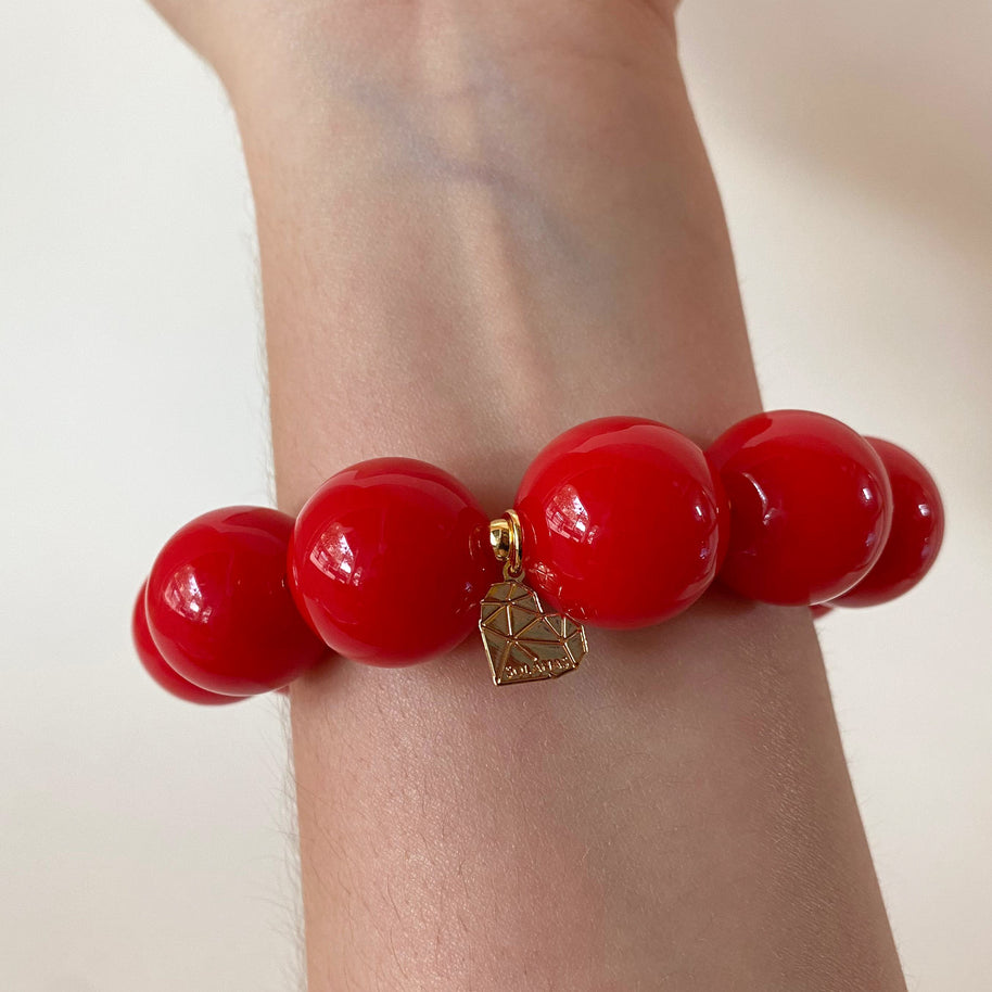 Acrylic Red Gumball Bead with Black Heart Bracelet