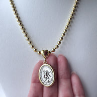 St. Miguel Arcángel Silver & Gold Heart Style Medal Necklace