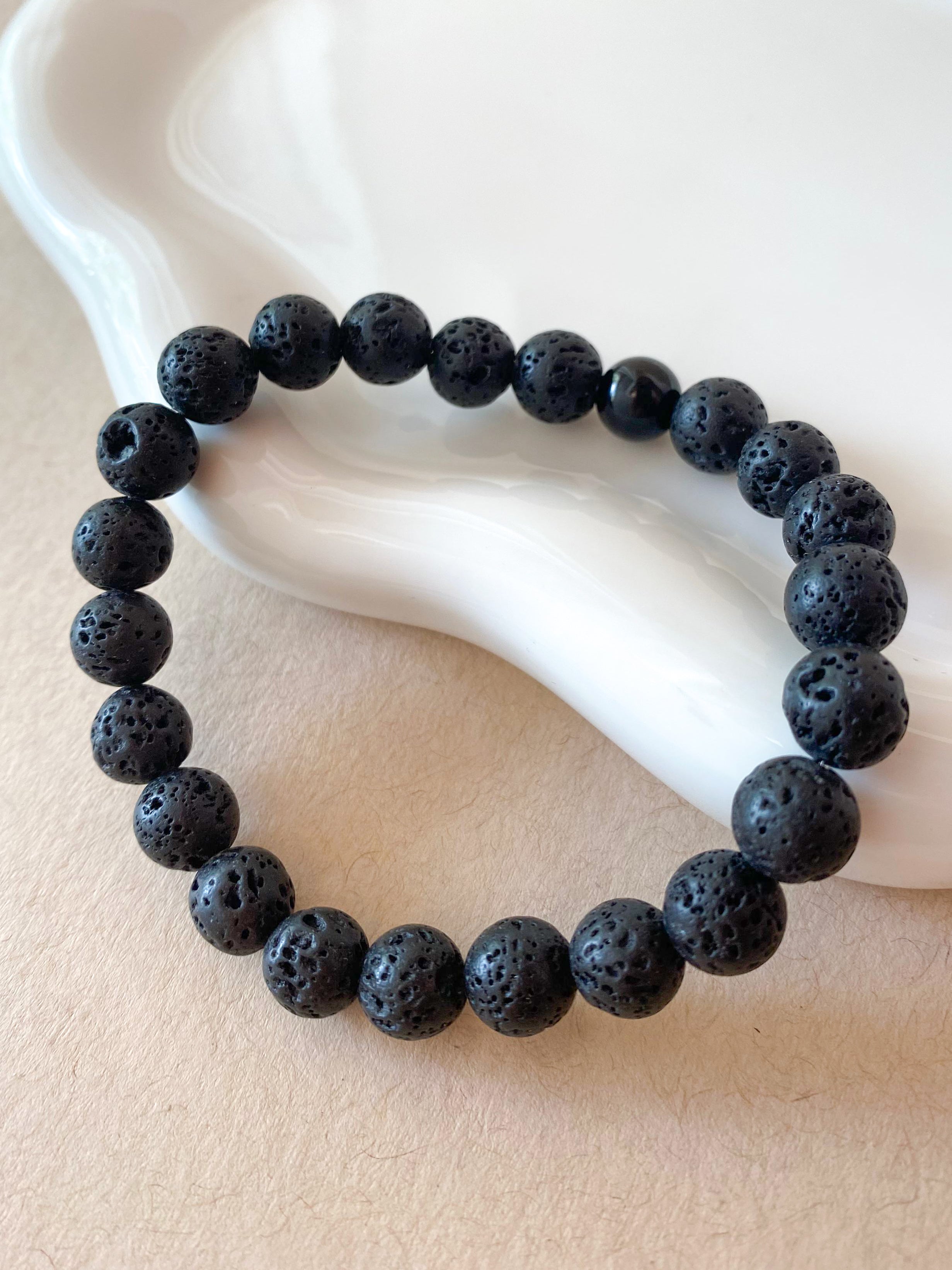 Volcanic Stones 🪨 Black Elastic Men Bracelet