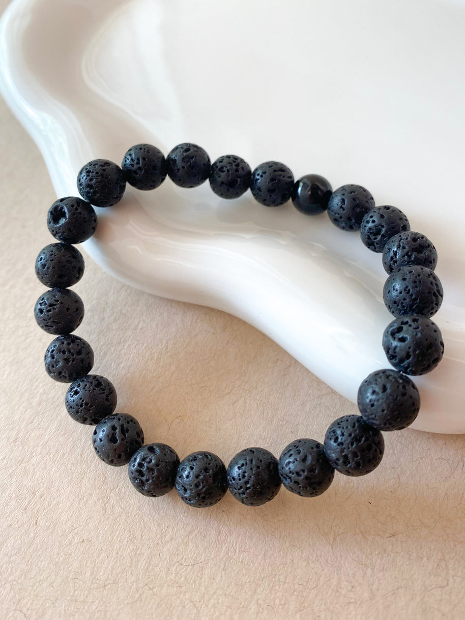 Volcanic Stones 🪨 Black Elastic Men Bracelet