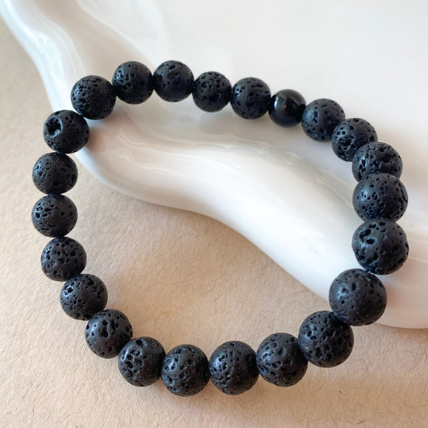 Volcanic Stones 🪨 Black Elastic Men Bracelet