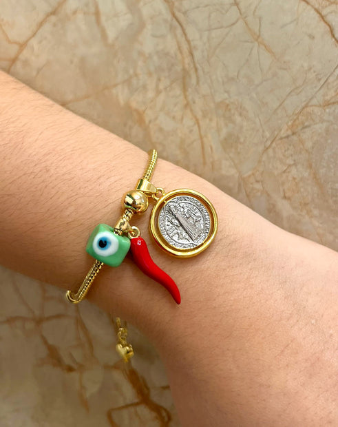 Pulsera Amuleto St Benito Tuerca Verde