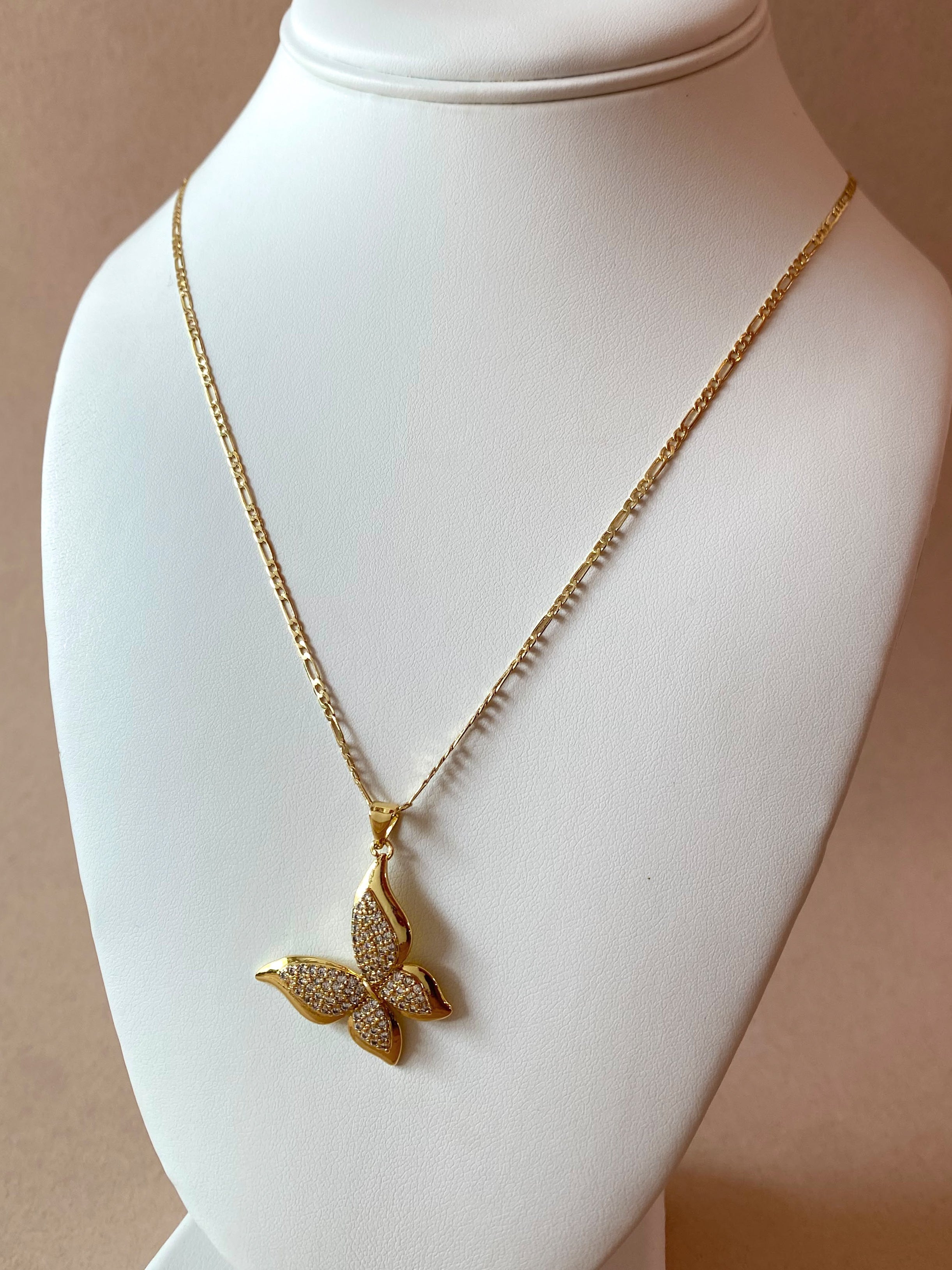 Large Butterfly Crystal Charm Links Pattern Chain Necklace