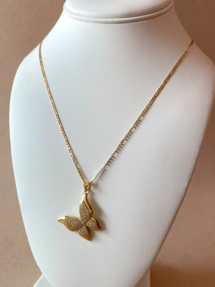 Large Butterfly Crystal Charm Links Pattern Chain Necklace