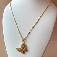 Large Butterfly Crystal Charm Links Pattern Chain Necklace