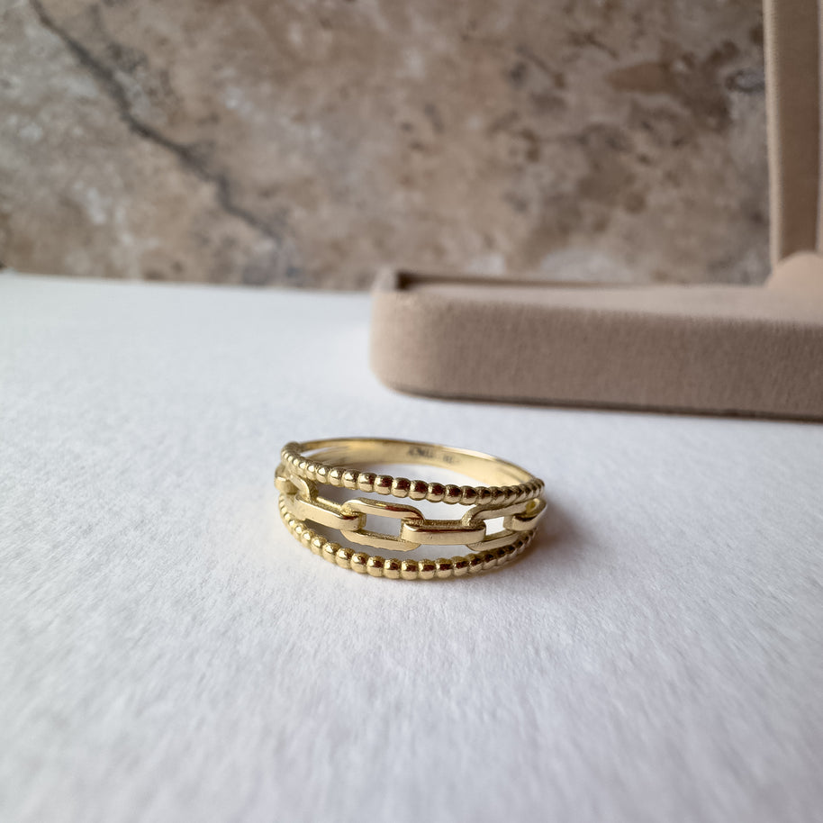Beaded Links Italy Triple 18k Solid Gold Ring