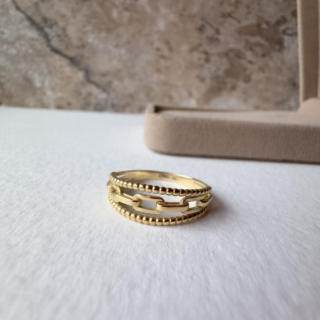 Beaded Links Italy Triple 18k Solid Gold Ring