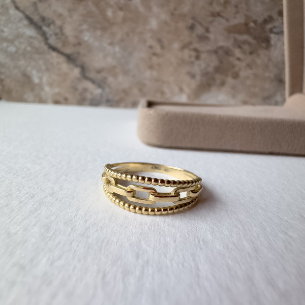 Beaded Links Italy Triple 18k Solid Gold Ring