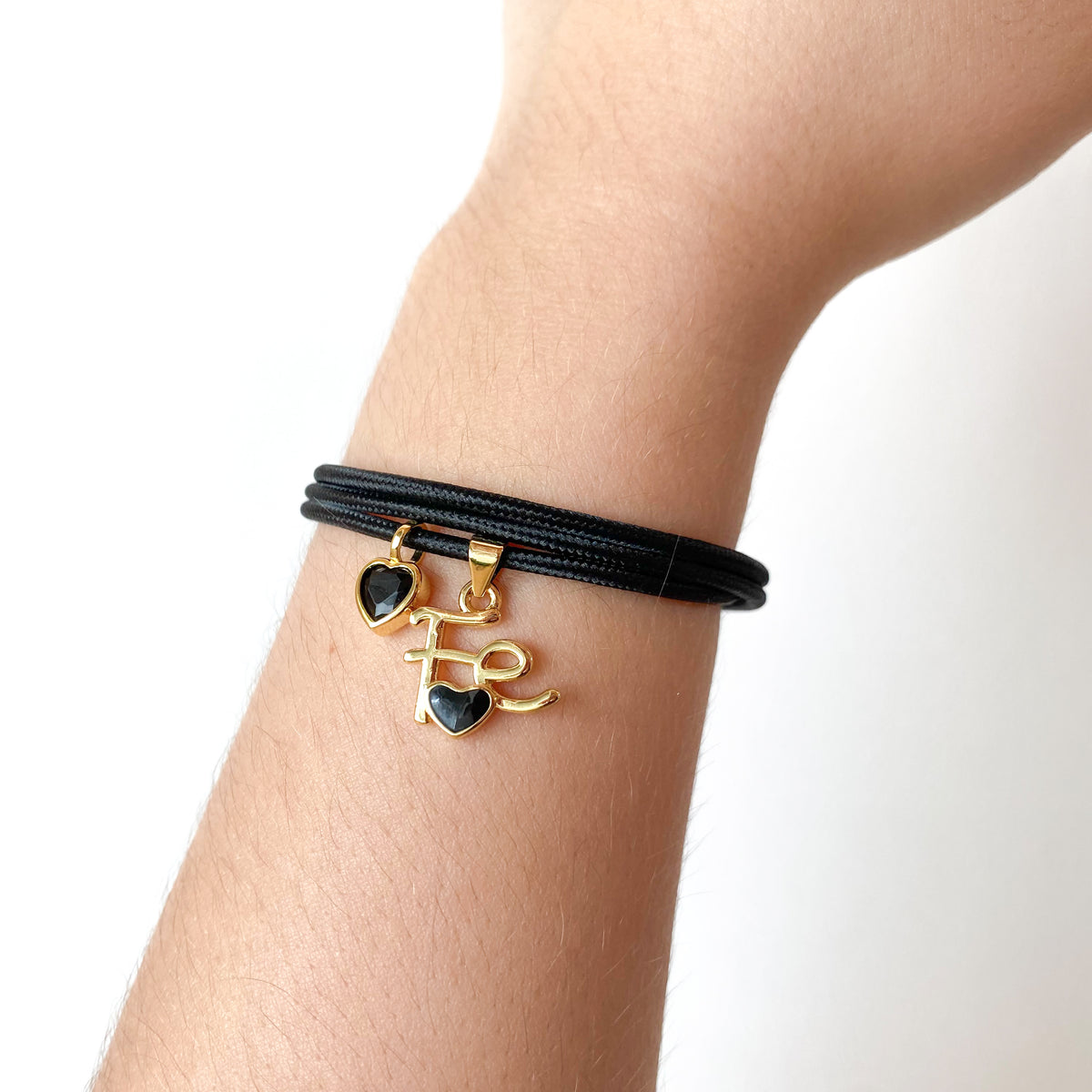 Adjustable Black Magnetic Cord Faith and Black Heart Crystal Bracelet/Necklace