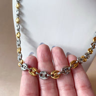 Large Silver & Gold Steel Coffee Grain Necklace