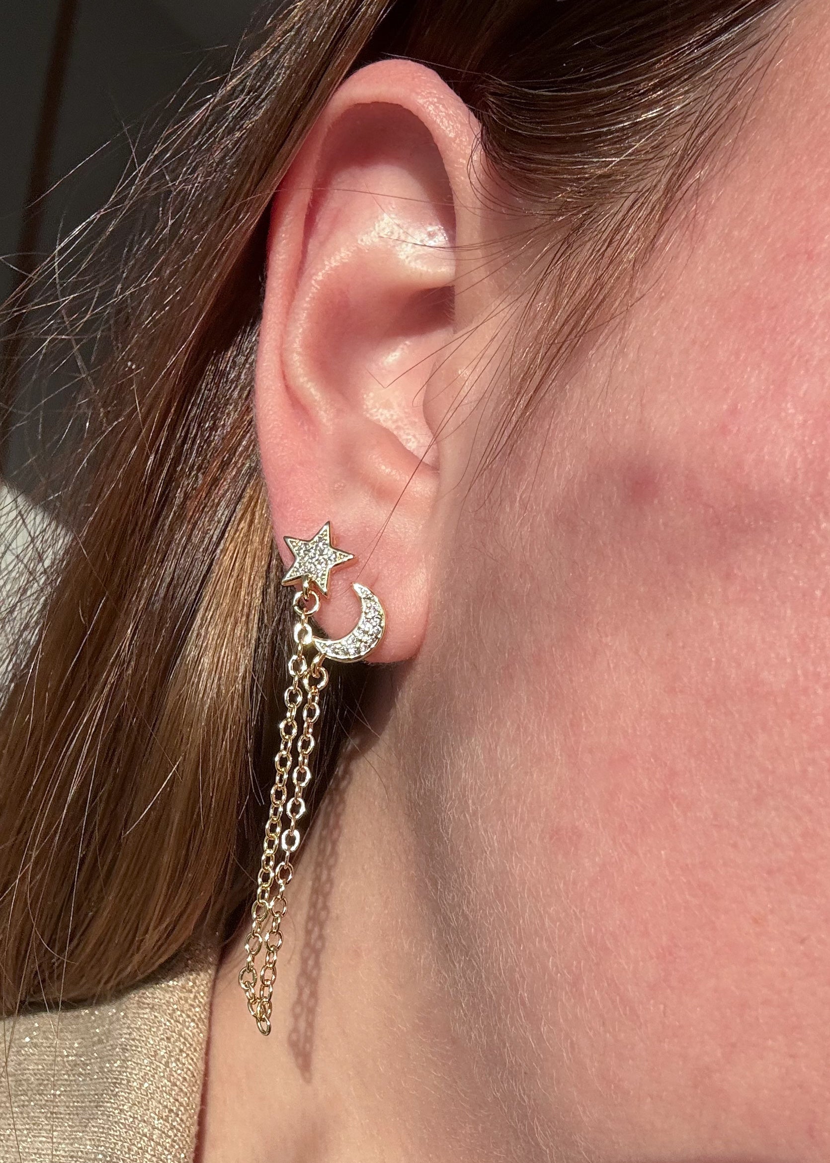 Star and Moon Style 2 Layers ⭐️ 🌙 Hoops Gold Plated Earrings