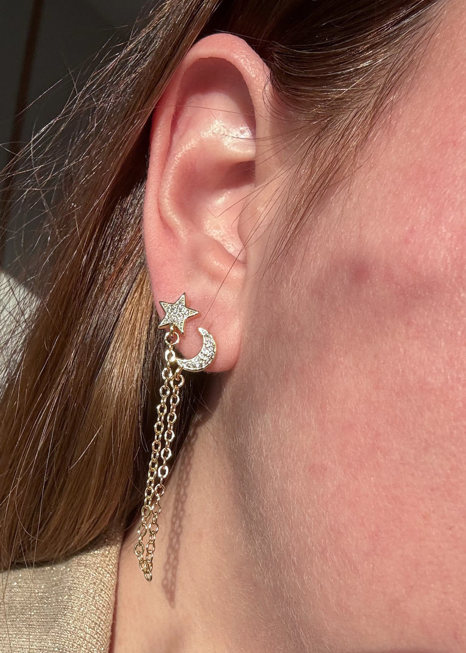 Star and Moon Style 2 Layers ⭐️ 🌙 Hoops Gold Plated Earrings