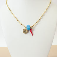 St. Benedict, Red & Blue Protection Charms Necklace