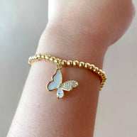 2 Styles of Butterfly Charms and Heart Charm in Golden Elastic Bracelet